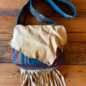 New Unique Crossbody Fringe soft leather/tapestry/saddle blanket purse/handbag